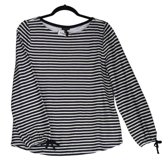Talbots Knit Top Womens Large Blue White Stripe Nautical Tie Long Sleeves - Picture 1 of 10
